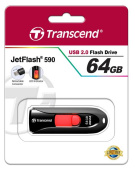 Диск USB Flash Transcend 64GB JetFlash 590 USB 2.0 64 Гбайта, USB 2.0, пластик, чорний