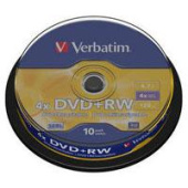 Диск DVD-R Verbatim Тип - DVD+RW, Ємність - 4.7 Гб, швидкість - 4x, кількість в упаковці - 10 шт