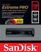 Диск USB Flash SanDisk 128GB Extreme Pro USB 3.1 128 Gb, USB 3.1, алюміній, чорний, вушко для кріплення