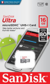 Карта пам'яті SanDisk SDSQUNS-016G-GN3MN Ultra Android microSDHC 16GB 80MB/s Class 10; EAN: 619659161