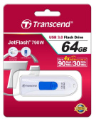 Диск USB Flash Transcend 64GB JetFlash 790 USB 3.0 64 Гбайта, USB 3.0, пластик, білий/блакитний